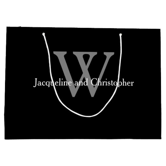 Wedding Modern Monogram en Namen Chic Black Groot Cadeauzakje (Achterkant)