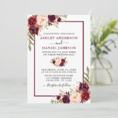 Wedding Modern Waterverf Burgundy Floral Foto Kaart (Staand voorkant)