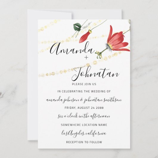 Wedding Modern White Floral Ivy Gold Kaart (Voorkant)