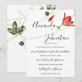 Wedding Modern White Floral Ivy Gold Kaart (Voorkant / Achterkant)