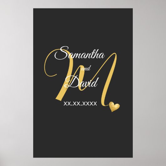Wedding Monogram Design with Names and Date Poster (Voorkant)