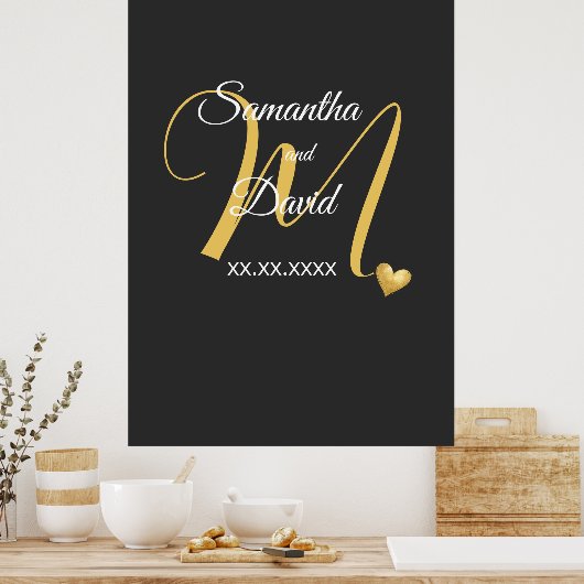 Wedding Monogram Design with Names and Date Poster (Keuken)