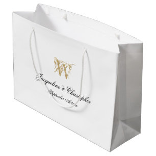 Wedding Monogram Elegant Chic White Gold Classy Groot Cadeauzakje