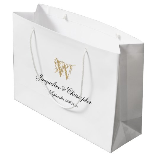 Wedding Monogram Elegant Chic White Gold Classy Groot Cadeauzakje (Achterkant Gekanteld)