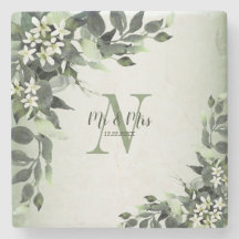 Wedding Monogram Greenery Floral Leaves