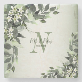 Wedding Monogram Greenery Floral Leaves Stenen Onderzetter