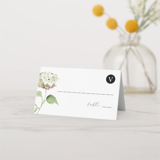 Wedding Monogram Hydrangea Escort Cards Plaatskaartje (Voorkant)