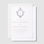 Wedding Monogram in Crest Black and White Elegant Vellum Uitnodigingen (Offset)