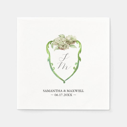 Wedding Monogram Napkins Green Hydrangea Servet (Voorkant)