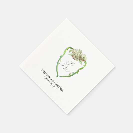 Wedding Monogram Napkins Green Hydrangea Servet (Hoek)