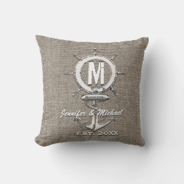 Wedding Monogram Rustic Linen Anchor Kussen