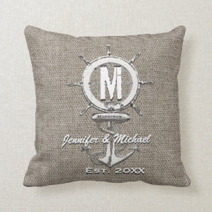 Wedding Monogram Rustic Linen Anchor Kussen