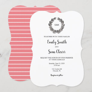 Wedding Monogram Wreath Stripe Kaart