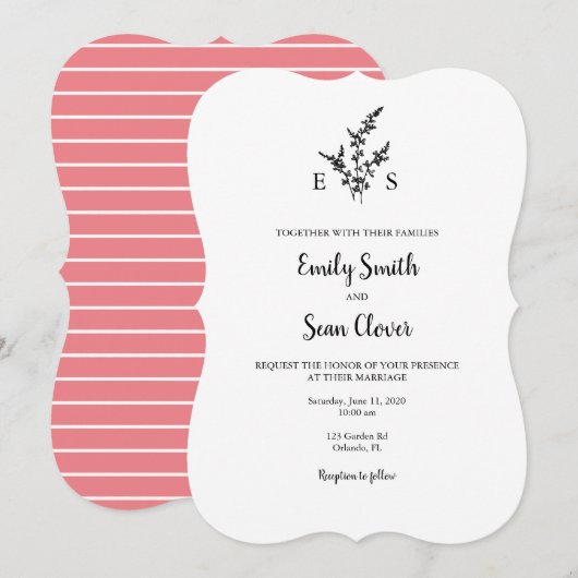 Wedding Monogram Wreath Stripe Kaart (Voorkant / Achterkant)