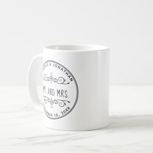 Wedding Mr en Mrs Couple Monogrammed Names Koffiemok (Voorkant links)