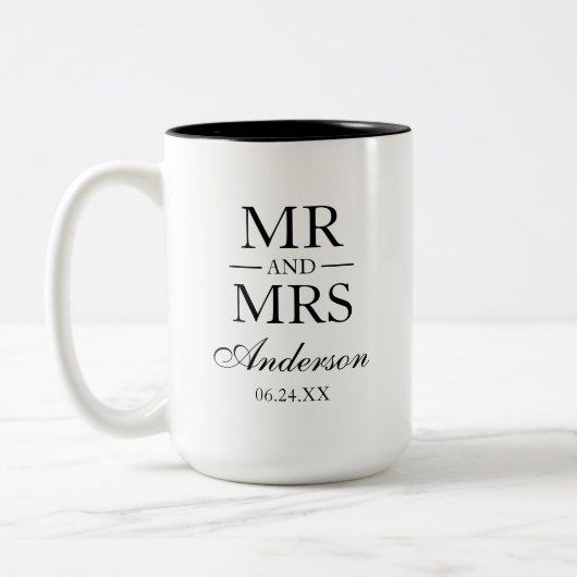 Wedding Mr en Mrs Large Tweekleurige Koffiemok (Links)