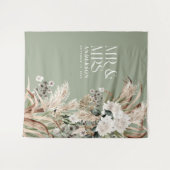 Wedding Mr. en Mrs. pampas gras modern elegant Wandkleed (Voorkant (horizontaal))