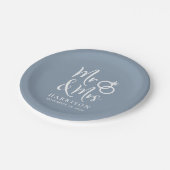 Wedding Mr Mrs Dusty Blue Papieren Bordje (Gekanteld)