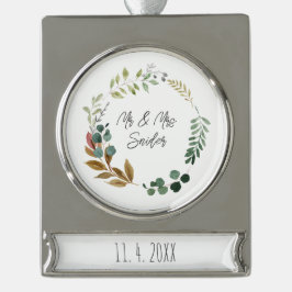 Wedding Mr. & Mrs. Fall verlaat NAAM JAAR Keepsake Verzilverd Banner Ornament