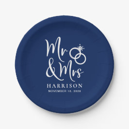 Wedding Mr Mrs Navy Blue Papieren Bordje