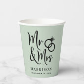 Wedding Mr. Mrs. Sage Green Papieren Bekers (Voorkant)