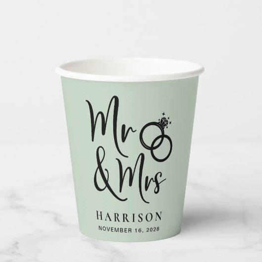 Wedding Mr. Mrs. Sage Green Papieren Bekers (Voorkant)