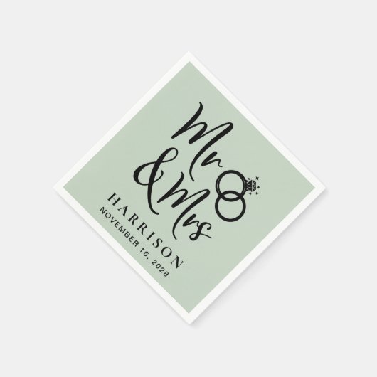 Wedding Mr. Mrs. Sage Green Servet (Hoek)