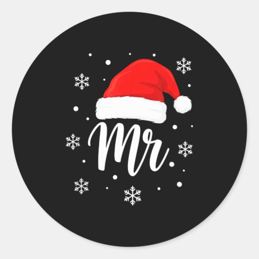 Wedding Mr. Santa Hat, Mr. Christmas Snowflakes Fo Ronde Sticker (Voorkant)