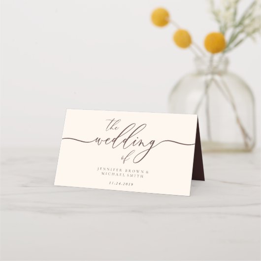 Wedding Name Simple Chocolate Brown Plaatskaartje (Achterkant)