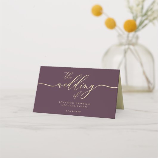Wedding Name Simple Midnight Fig Plaatskaartje (Achterkant)