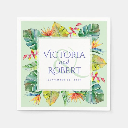 Wedding Napkins | Tropische Waterverf Floral Servet (Voorkant)