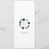 Wedding Navy Blue Floral Greenery Silver Menu (Achterkant)
