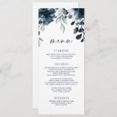 Wedding Navy Blue Floral Greenery Silver Menu (Voorkant / Achterkant)
