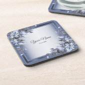 Wedding Navy Blue Floral Silver Gray Party Elegant Bier Onderzetter (Linkerzijde)