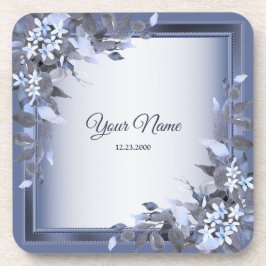 Wedding Navy Blue Floral Silver Gray Party Elegant Bier Onderzetter