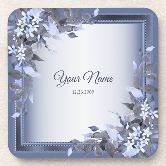 Wedding Navy Blue Floral Silver Gray Party Elegant Bier Onderzetter (Voorkant)