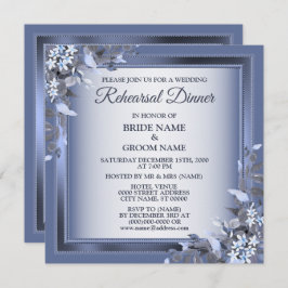 Wedding Navy Blue Floral Silver Rehearsal Dinner Kaart