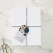 Wedding Navy Blue White Golden Floral Silver Cadeaulabel (Met Touw)