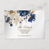 Wedding Navy Blue White Golden Floral Silver Informatiekaartje (Voorkant)