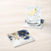 Wedding Navy Blue White Golden Floral Silver Kartonnen Onderzetters (Insitu)