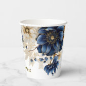 Wedding Navy Blue White Golden Floral Silver Papieren Bekers (Achterkant)