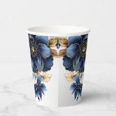 Wedding Navy Blue White Golden Floral Silver Papieren Bekers (Rechts)