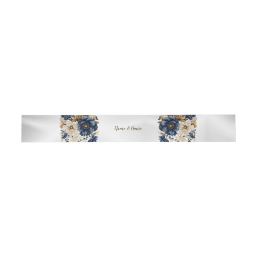 Wedding Navy Blue White Golden Floral Silver Uitnodigingen Wikkel (Vlak)