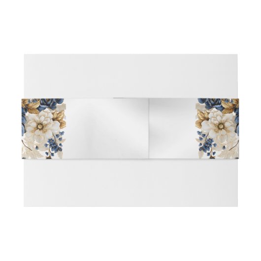 Wedding Navy Blue White Golden Floral Silver Uitnodigingen Wikkel (Achterkant Voorbeeld)