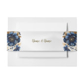 Wedding Navy Blue White Golden Floral Silver Uitnodigingen Wikkel (Voorkant Voorbeeld)