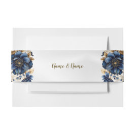 Wedding Navy Blue White Golden Floral Silver Uitnodigingen Wikkel
