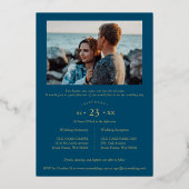 Wedding Navy Trendy Modern Branches Frame Photo Folie Uitnodiging (Achterkant)