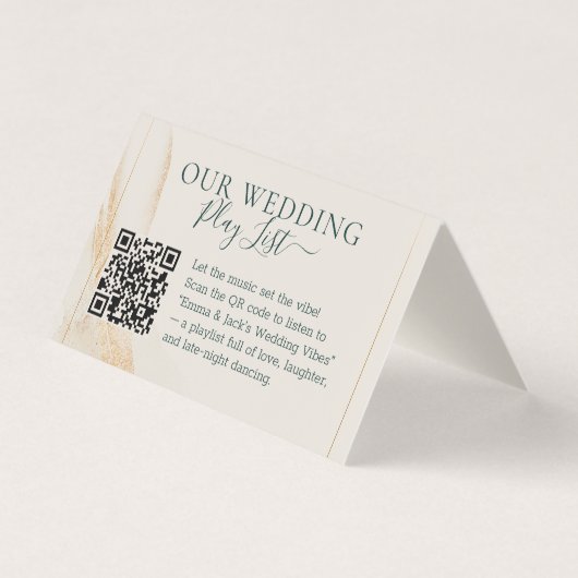 Wedding Neutral Cream QR Emerald Green Roos Bloeme Kaart (Voorkant)