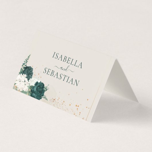 Wedding Neutral Cream QR Emerald Green Rose Floral Kaart (Achterkant)
