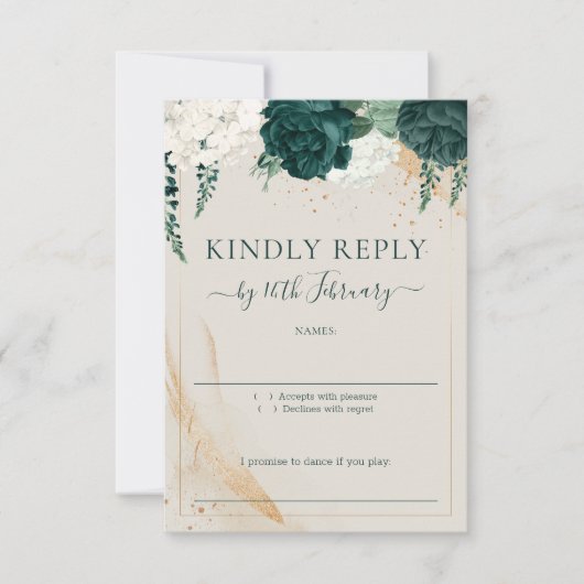 Wedding Neutral Cream Signature Emerald Green Rose RSVP Kaartje (Voorkant)